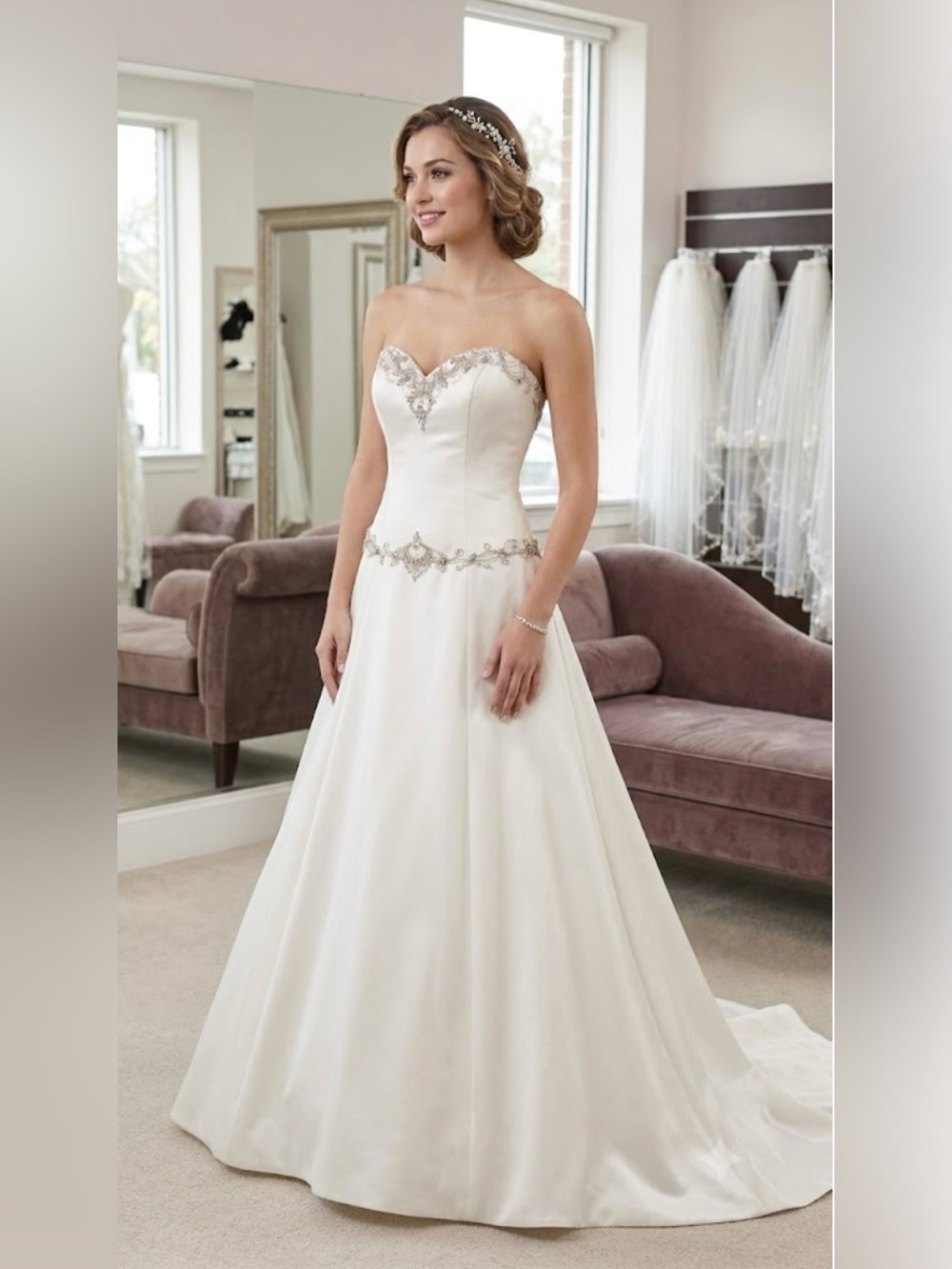 NWT David's Bridal Strapless Ivory A-Line Wedding Dress with Beaded Accents